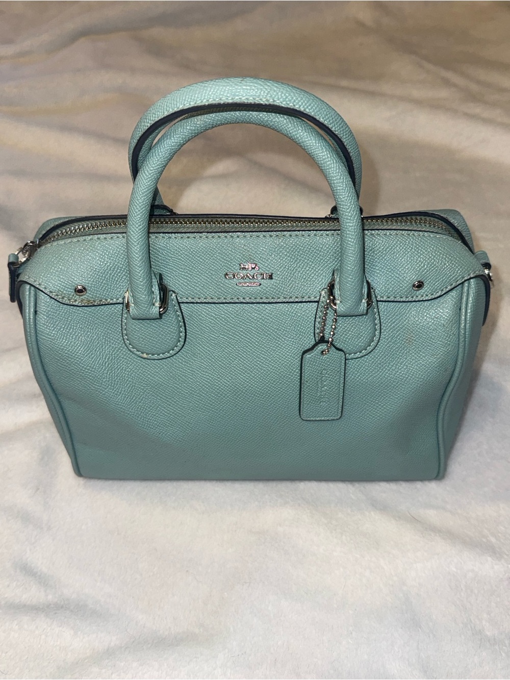 Coach Pebble Leather Satchel in Mint Teal with Silver Hardware